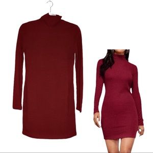 New! red turtleneck bodycon long sleeve dress